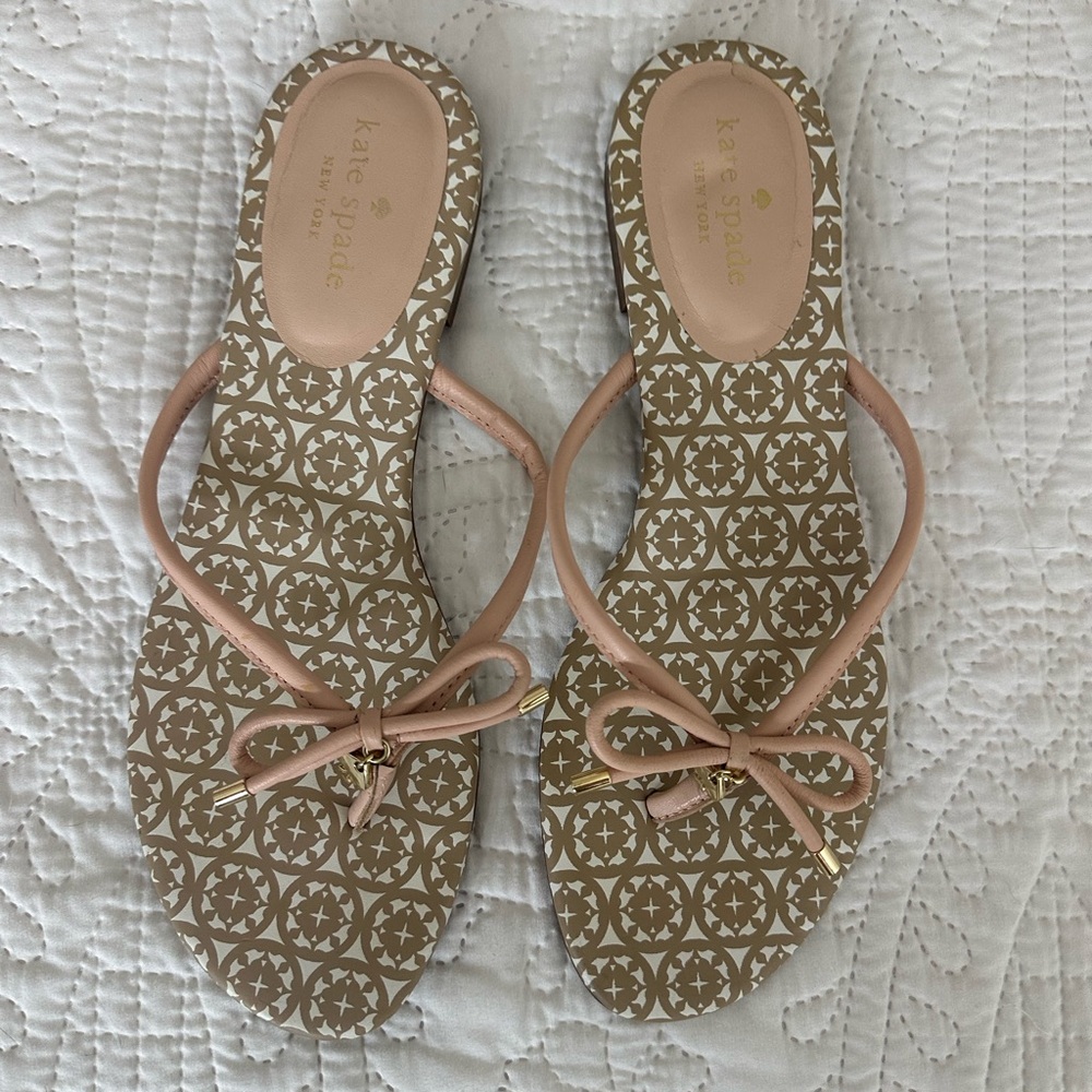 Kate Spade Blush and Gold Bow Sandals